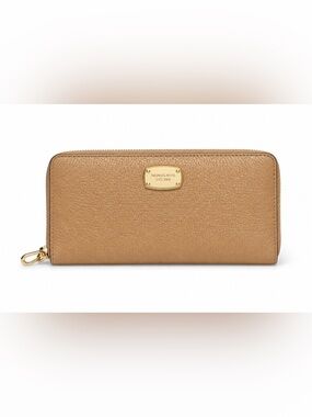 🩷Michael Kors Jet Set‎ Sand Pebbled Leather Long Zip Around Wallet🩷